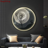 Designer Porch Golden Decorative Painting Led Wall Lamp Light Luxury Modern Moon Bed Dining Room Hanging Decorative Lights