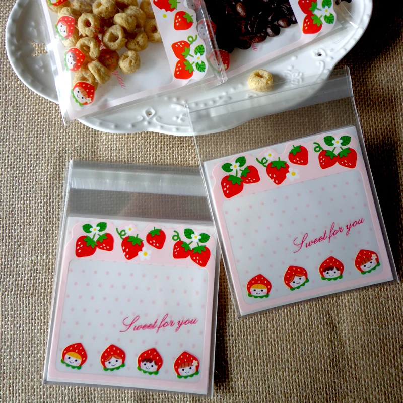 100 шт Клубничные пластиковые пакеты Спасибо печенье конфеты мешок самоклеющиеся