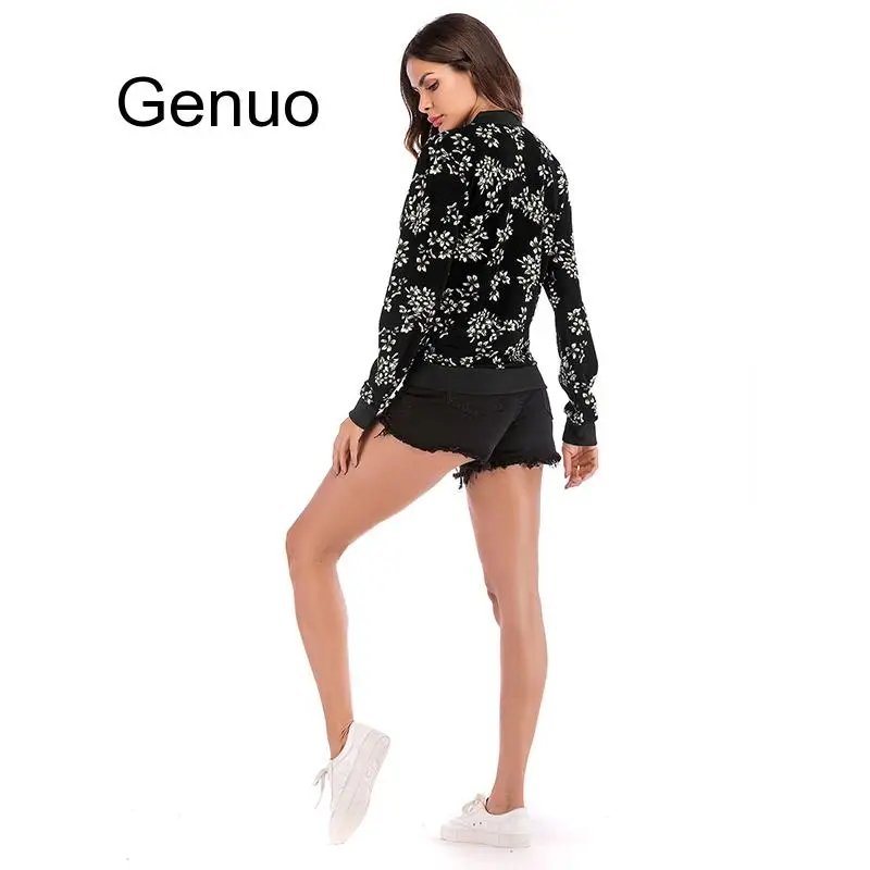 Куртка-бомбер женская с цветочным принтом на молнии длинным рукавом | Женская