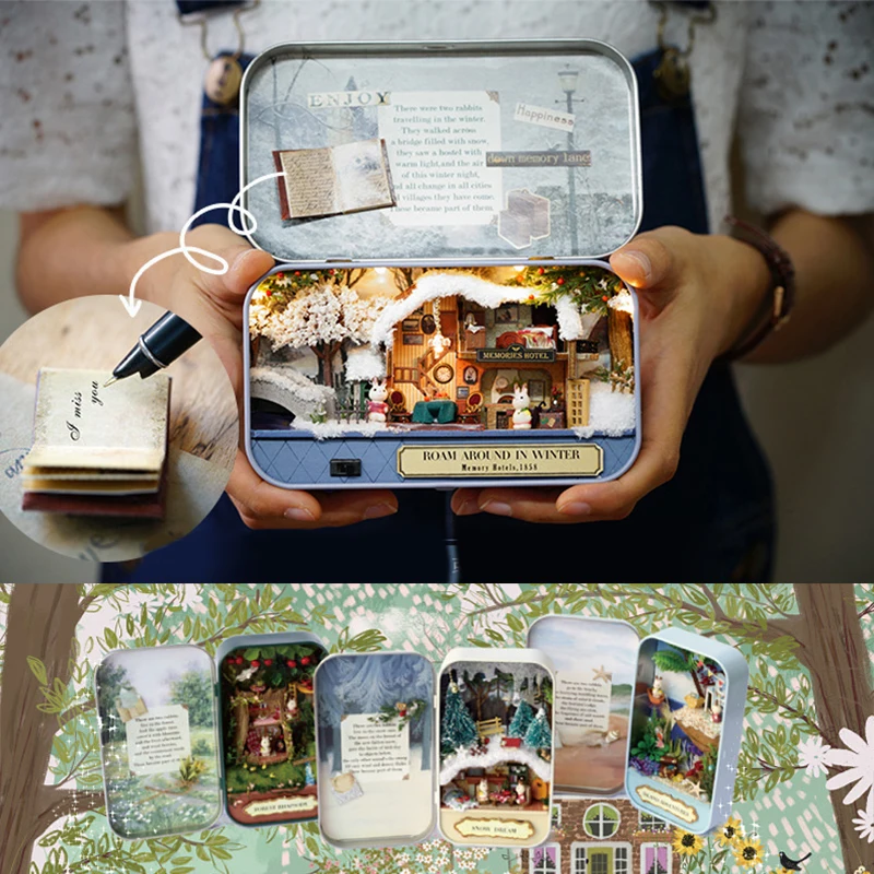 box theater dollhouses wooden doll house miniature home nostalgic theme dollhouse furniture accessories toys for kids free global shipping
