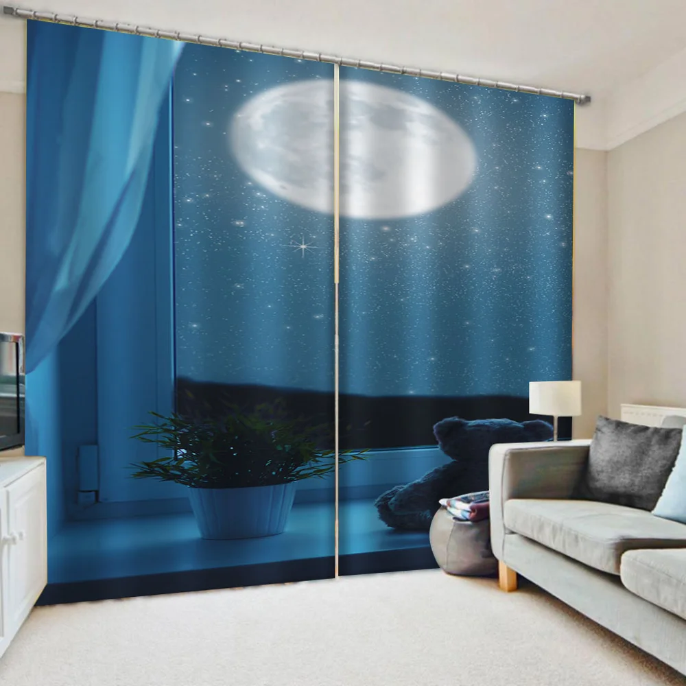 

Luxury Blackout 3D Window Curtains For Living Room Morden blue moon curtains 3d curtains