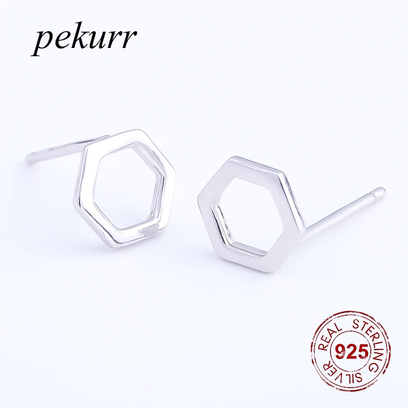 Женские серьги гвоздики с шестигранным узором из серебра 925