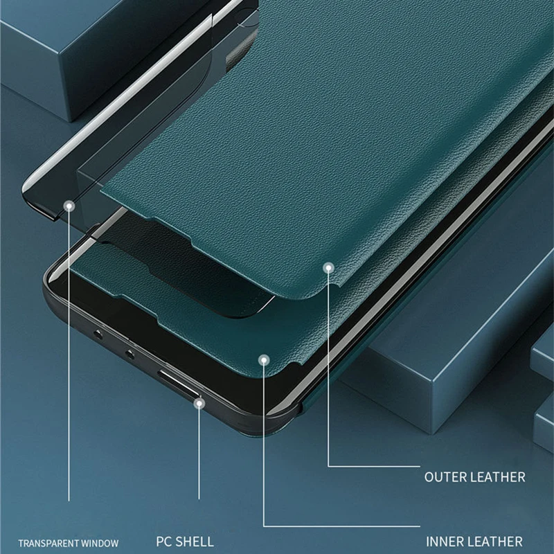 Умный прозрачный чехол-книжка для Samsung Galaxy S22 S21 Plus Note 20 Ultra S20 FE A53 A52 A72 5G A51 A71 A12