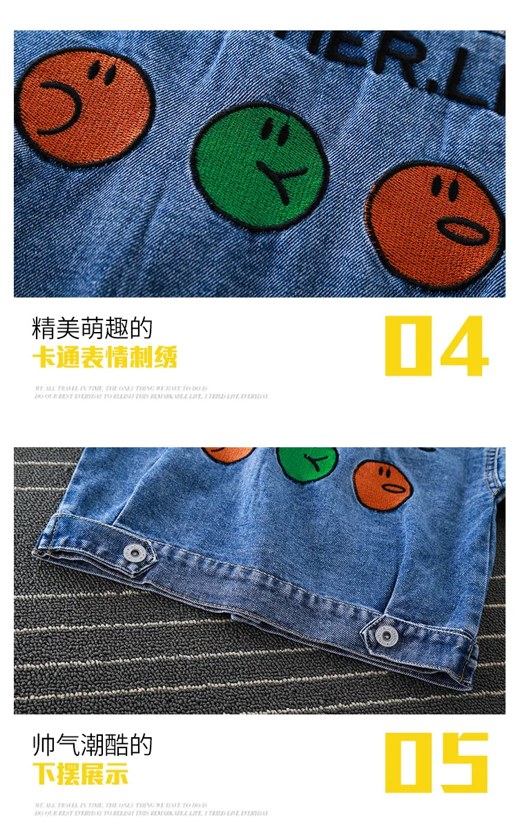 

Children's Denim jacket 2019 Autumn Jacket For Boys Children Jacket Hooded Cowboy Tops Boy Cartoon Letter Outerwear