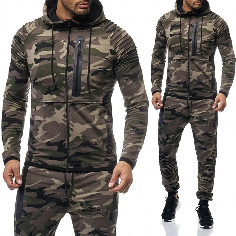 ZOGAA Men's Camouflage Tracksuit Hoodies+Sweatpants 2 Piece Sports Suit Large Size Fashion Sportswear Casual Men | Мужская одежда