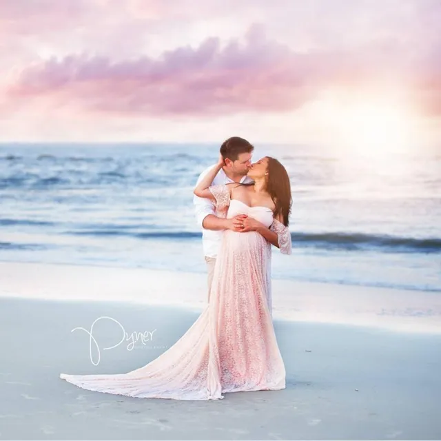 Maternity Photography Props Long Wedding Dress Gown Lace Pregnancy Fancy Shooting Photo Summer Shoulderless Pregnant Clothes New 3