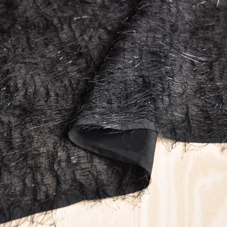 

JaneYU 2019 New Desigin Black Personality Tassel Fabric Summer Dress Fabric