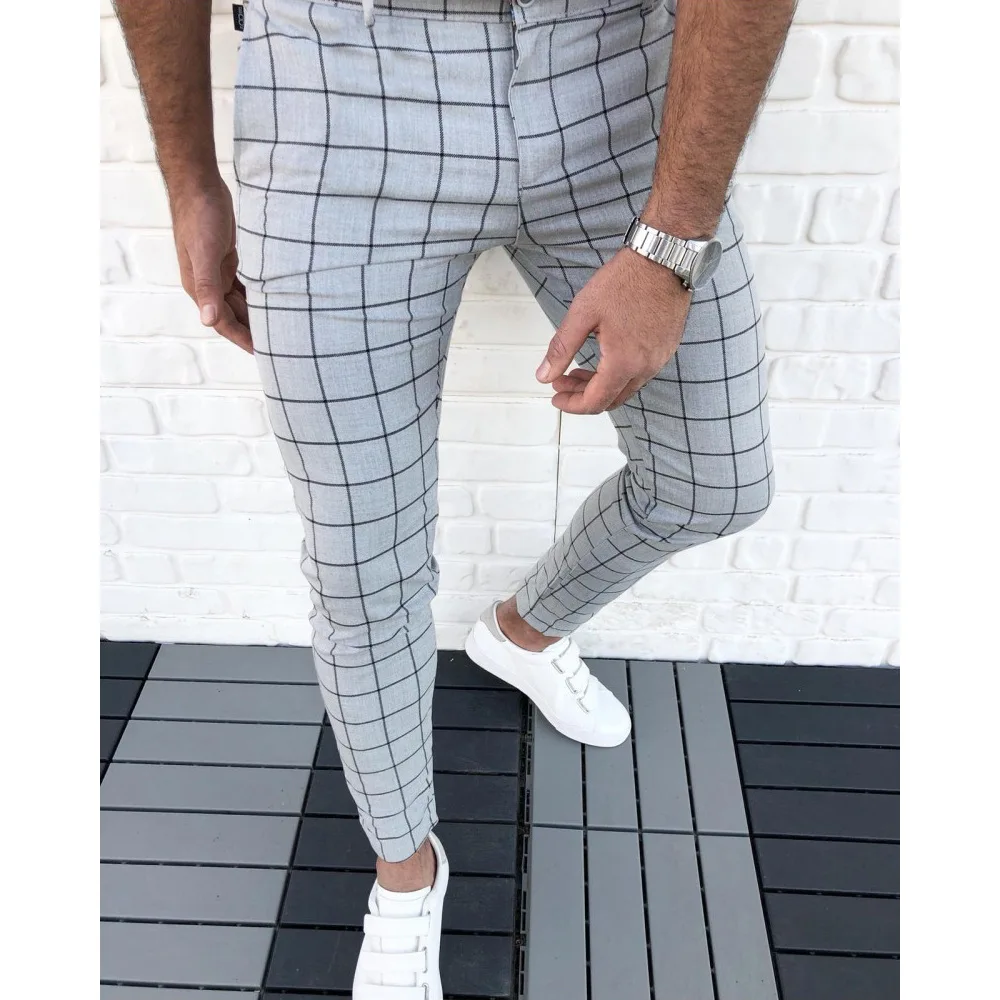 

Plaid Men Pants Skinny Pants Men's Clothing Pantalon Trousers Pencil Pants Men's Ropa Hombre Streetwear Men Smart Casual Pants