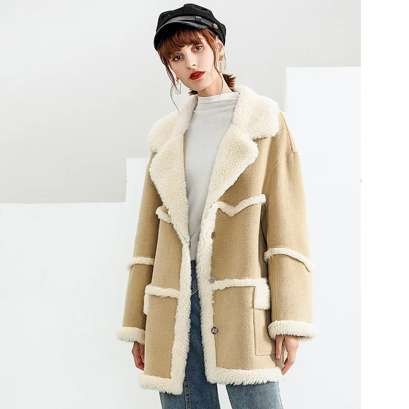 Зимнее шерстяное пальто женское повседневное с отложным воротником на пуговицах