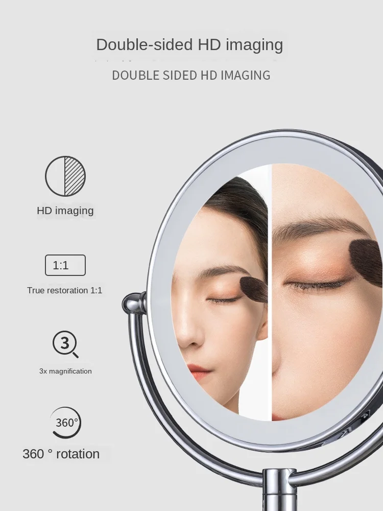

Silver-plated Mirror bathroom cosmetic mirror fastening screw led with lamp Beauty Mirror anti-wear rubber ring wall-mounted toi