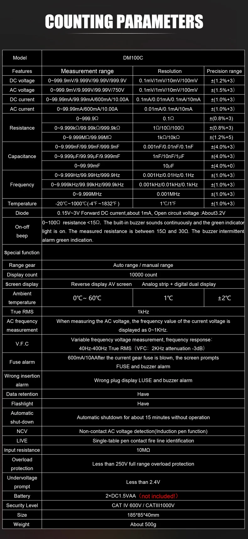 MESTEK DM100C True-RMS цифровой мультиметр Кнопка 10000 граф с аналоговым графом AC/DC Напряжение Амперметр Ток Ом Руководство/Авто