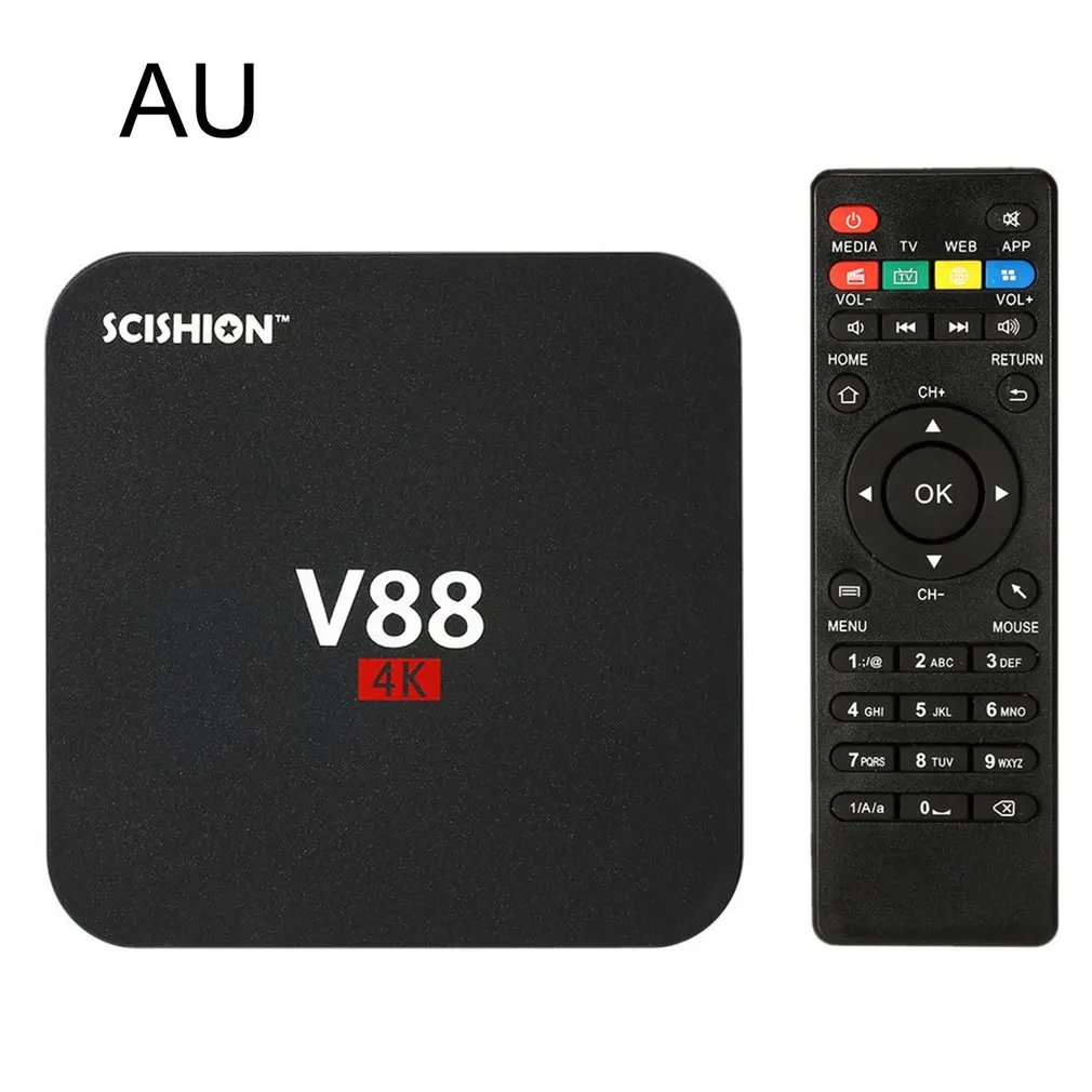 

V88 Смарт ТВ компьютерной приставки к телевизору плеер 4K четырехъядерный процессор для дома Театр 1G + 8G WiFi медиаплеер голосовой помощник коро...