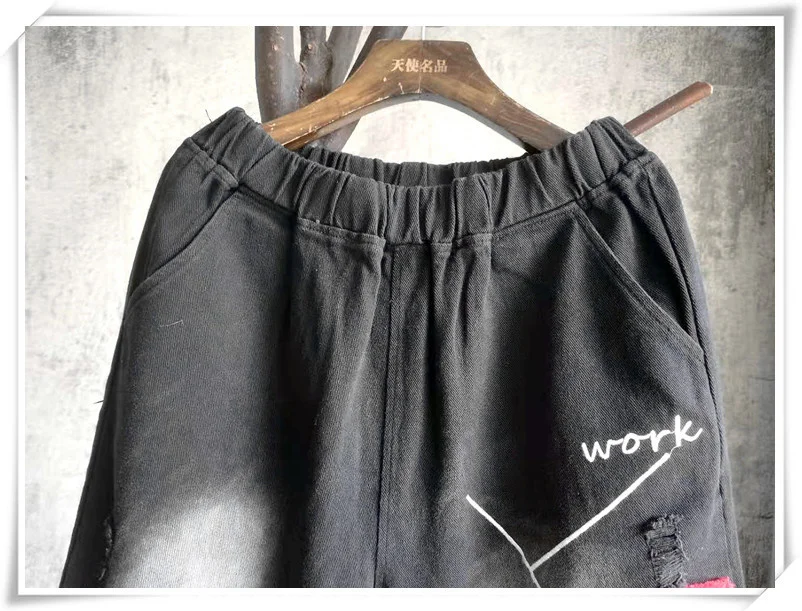 

LYUZHE Vintage Embroidery Print Women Harem Pants 2021 Autumn Patchwork Female Trousers Elastic Waist Loose Pants Black QDY207