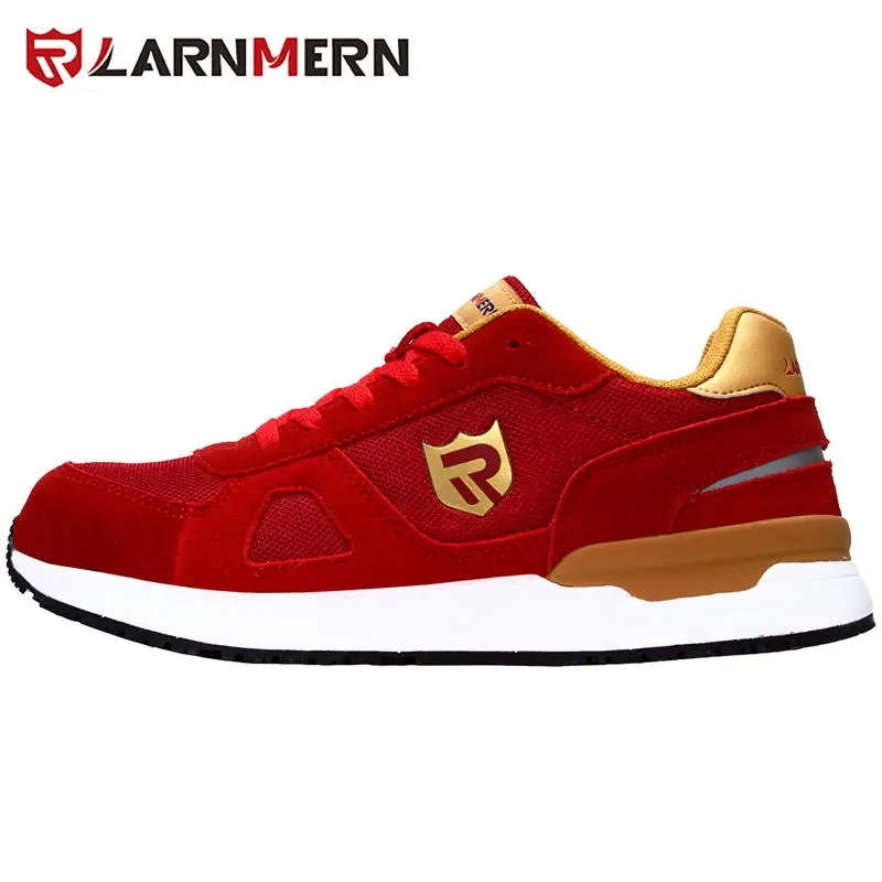 L9096-RED LARNMERN/Мужская Рабочая защитная обувь со стальным носком; строительные кроссовки; дышащая легкая противоскользящая Антистатическая нескользящая обувь - Цвет: L9096-RED