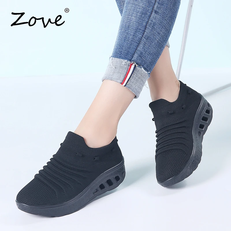 Женские кроссовки на плоской подошве ZOVE слипоны платформе дышащие сетчатые