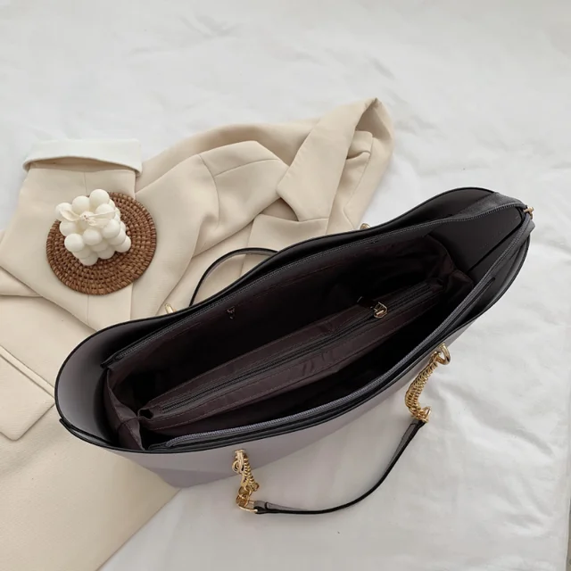 Black Pu Leather Shoulder Bags for Women Handbag Chain Design Large Capacity Tote Bag Luxury Shopper Hand Bag Female Totes New 5