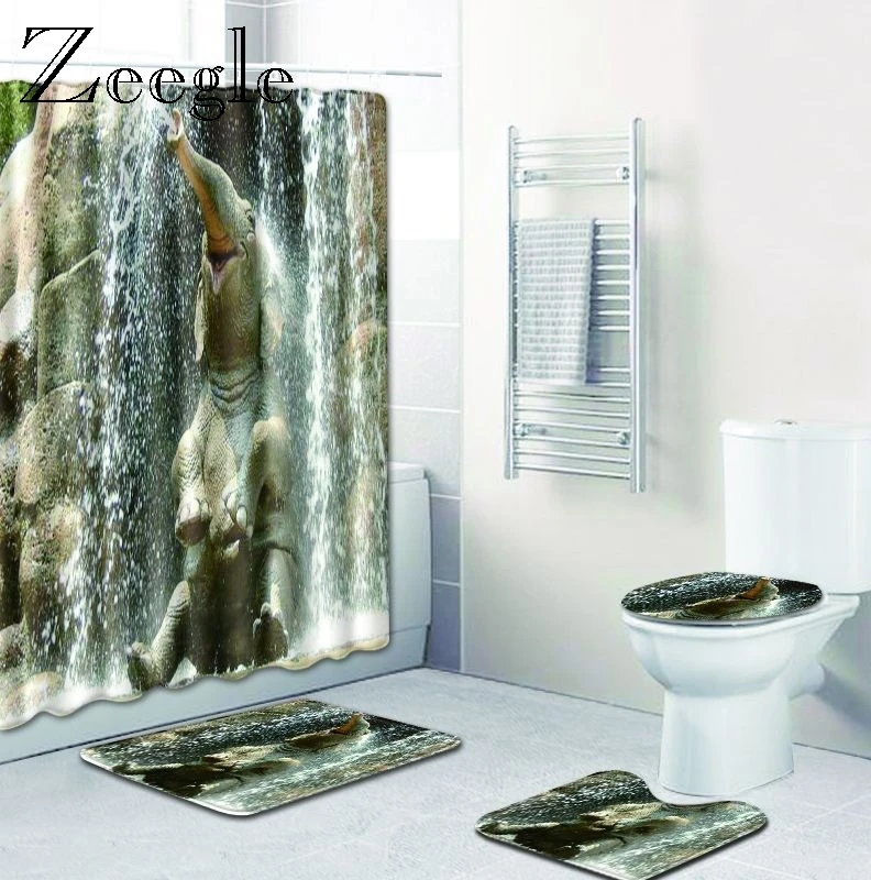 Zeegle слон 3D коврик для ванной комнаты Набор Водонепроницаемый Шторы унитаз