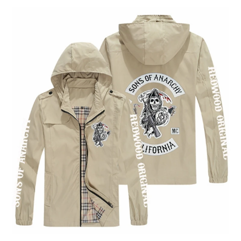 

Spring and Autumn Men's SONS OF ANARCHY LOGO jackets Popular Printed casual fashion loose biker jacket Men's street