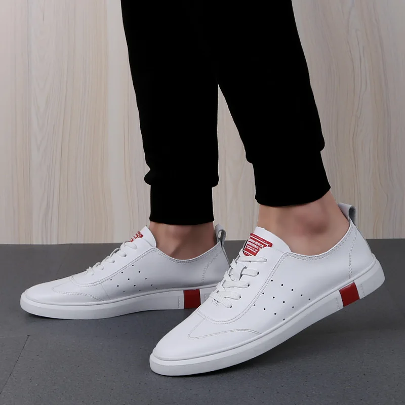 

Best Selling Leather Men Shoes Black White Male Casual Shoes Comfortable Casual Sneakers Man Rubber Sole Mens Lace Up Sneakers