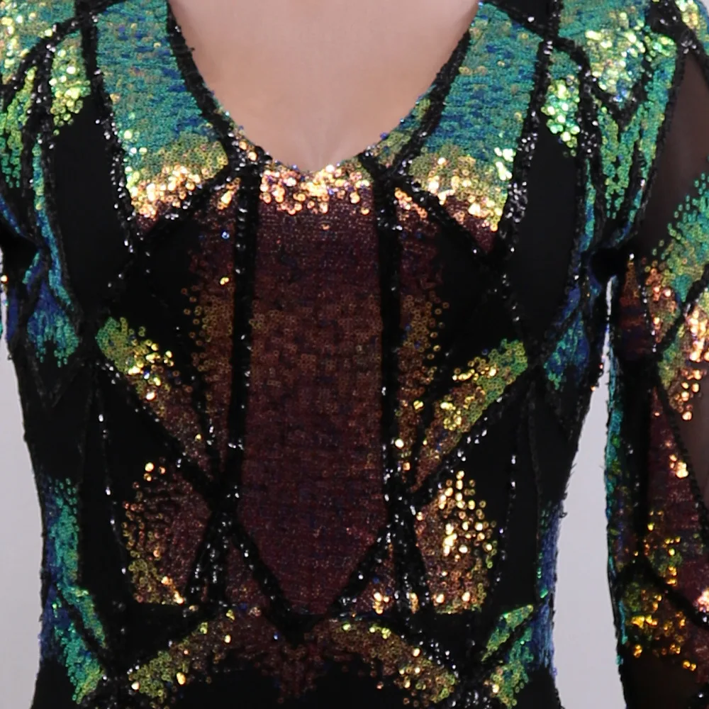 

2021 Fall Hot Selling Deep V Neck Sexy Sequin Long Sleeve Elegant Party Dresses Short Night Club Dress
