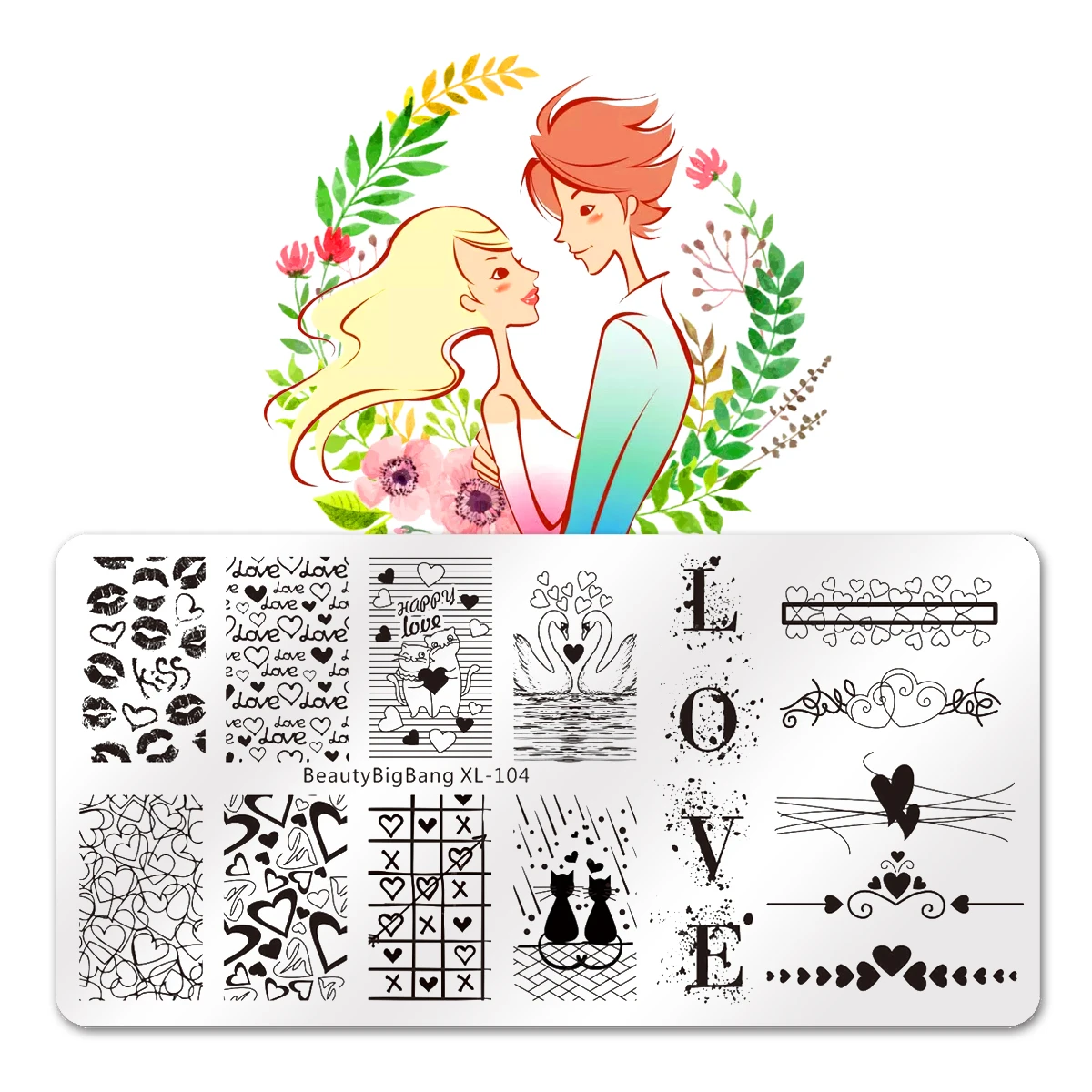 

Прямоугольные штампованные пластины для ногтей в новом дизайне «сделай сам» на День святого Валентина любимый поцелуй для дизайна ногтей ш...