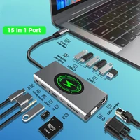 15 in 1 docking station usb hub type c to hdmi compatible wireless charging usb 3 0 adapter type c hub dock for macbook splitter