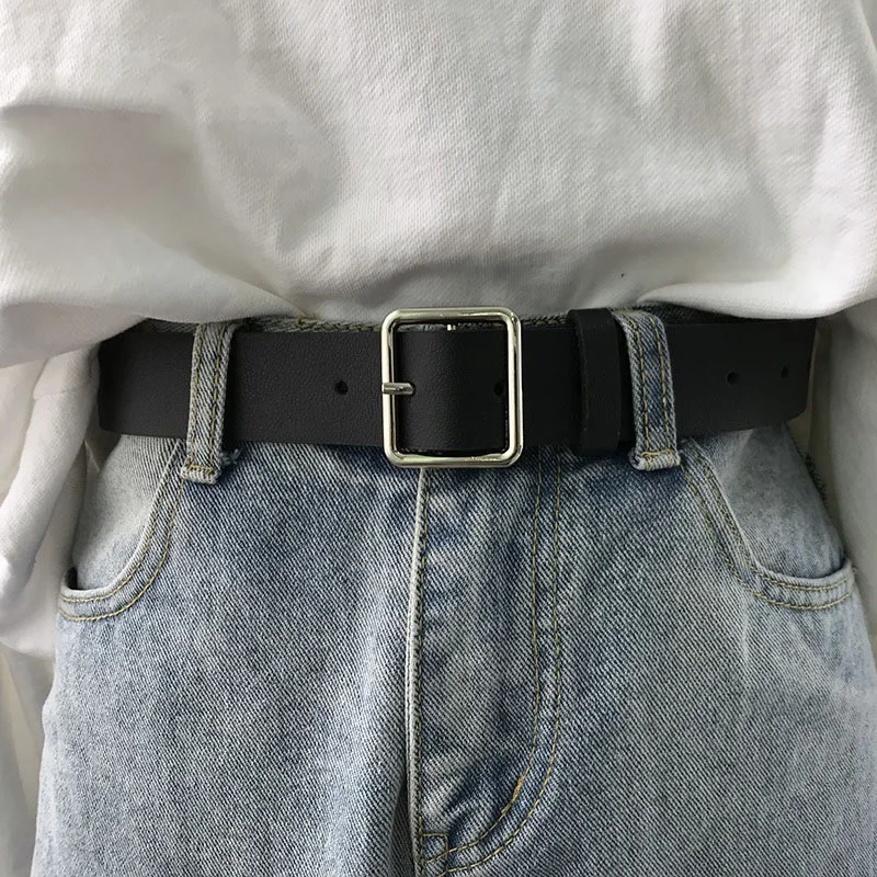 

2021 PU Leather Belt For Women Square Buckle Pin Buckle Jeans Black Belt Chic Luxury Brand Fancy Vintage Strap Female 404