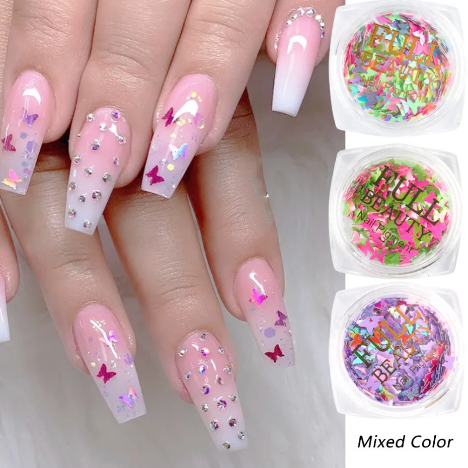 Новый дизайн ногтей сделай сам украшение в форме бабочки блеск для блестящие