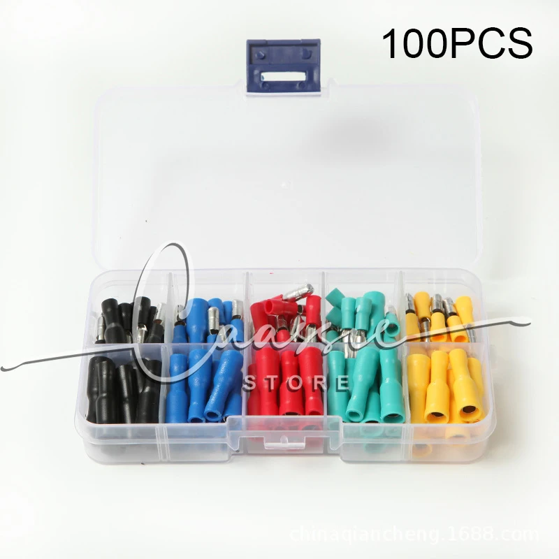 100 шт. цилиндрические изолированные клеммы обжимные лопатки Штекерный гнездовой