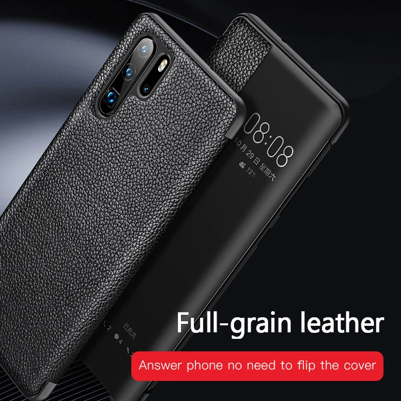 Full-Grain Leather + Hard PC Window View Smart Flip Case for Huawei Mate 10 20 Pro X P20 P30 Function Phone Cover | Мобильные