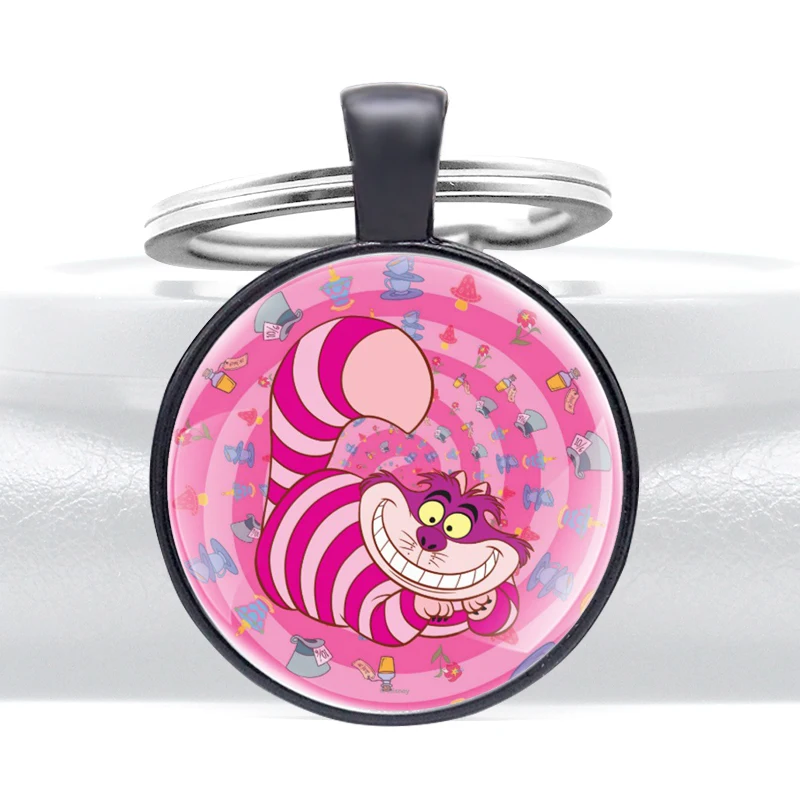 Милый металлический брелок с кабошоном в виде кота из Алисы стране чудес