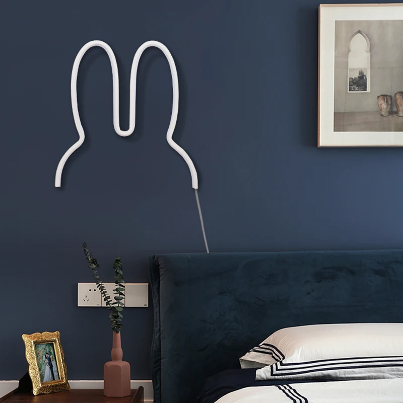 

Rabbit Night Light Decorative Animal Profile Led Lamp Usb Dimmable Remote Control Bedside Tabletop Light For Home Ej