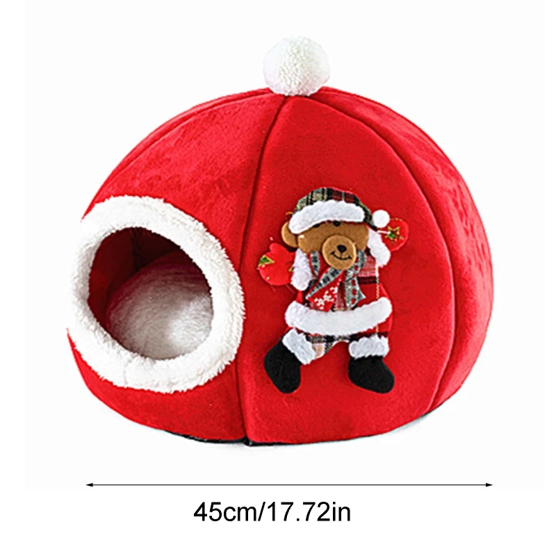 

Christmas Red Tent Cat Litter Plush Pet Sleeping Bed Warm Winter Cat Nest Mat Washable Kennel Lovely Dog Bed Cushion