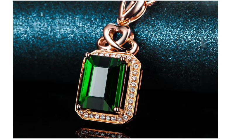 

BLACK ANGEL 18K Rose Gold Square Emerald Gemstone Diamonds Green CZ 925 Silver Pendant Necklace For Women Jewelry Gift