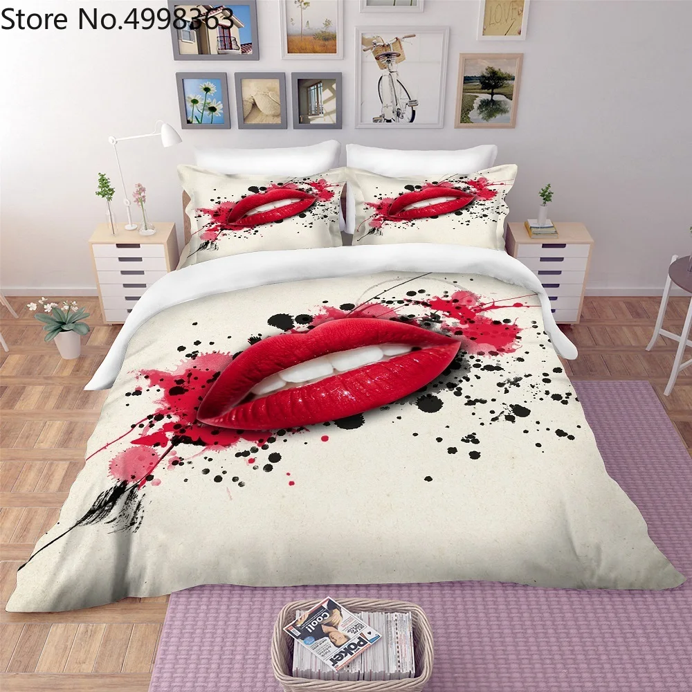 Сексуальный комплект постельного белья с губами наволочка роскошный