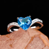 classic blue heart crystal stone rings for women bridal wedding engagement party silver plated ring luxury jewelry gift