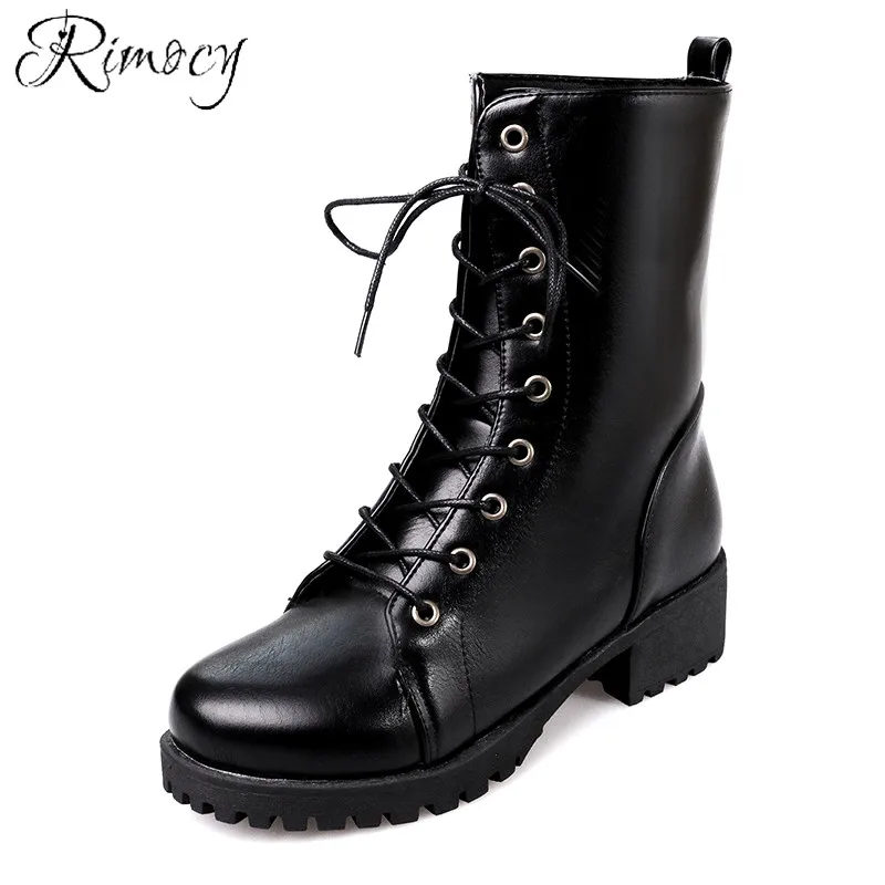 

Rimocy Women Ankle Boots Vintage soft Leather lace up Ladies Motorcycle Boots Female Short Fur Winter Snow Boots Black Brown