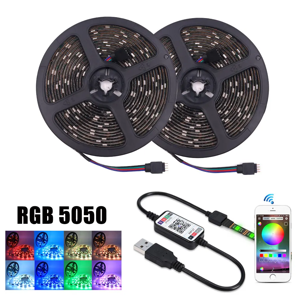 

WIFI LED Strip USB 5050 TV Backlight Smart Bluetooth APP Control RGB Led Tape Ribbon DC5V Luces Led Lamp Home Kitchen Decorative