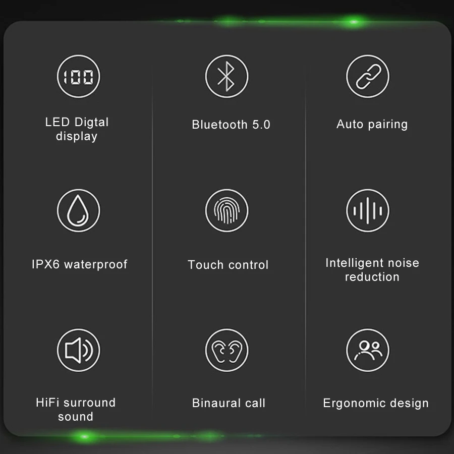 TWS 5,0 Bluetooth наушники с сенсорным управлением, беспроводные наушники с громкой связью, Hi-Fi стерео беспроводные наушники, гарнитура с микрофоном