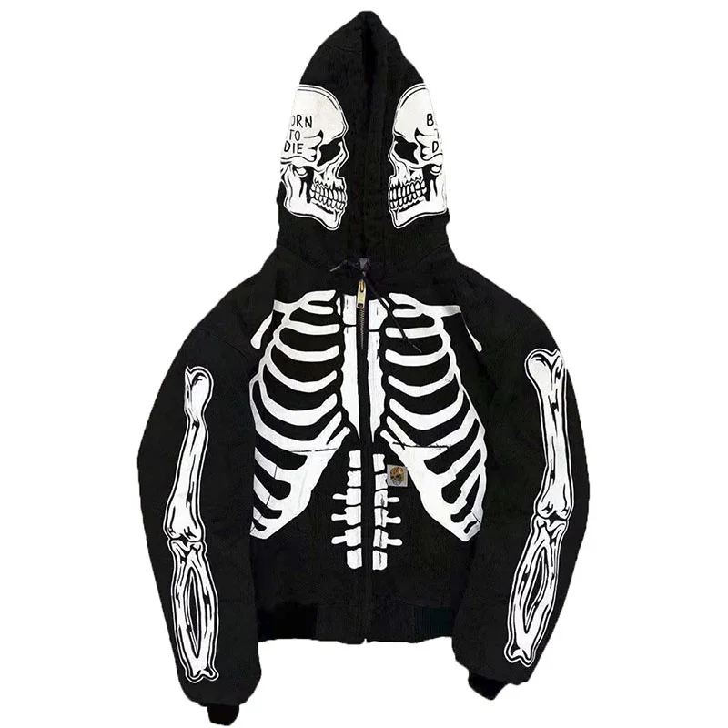 

Men Skull Hoody Fall Graffiti Streetwear Zipper Cardigan Sweatshirt Hip Hop Painted Skull Men Hoodie Fashion Casual Teen Clothes