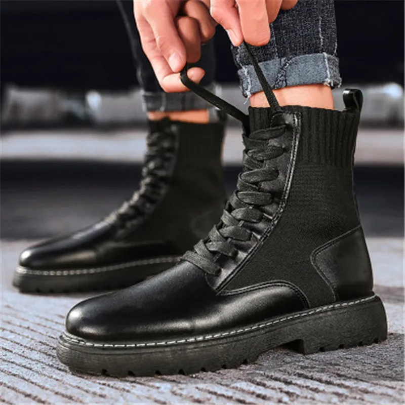 

Punk Leather Mens Boots Men Winter Black MenShoes Motorcycle Platform Ankle Boots