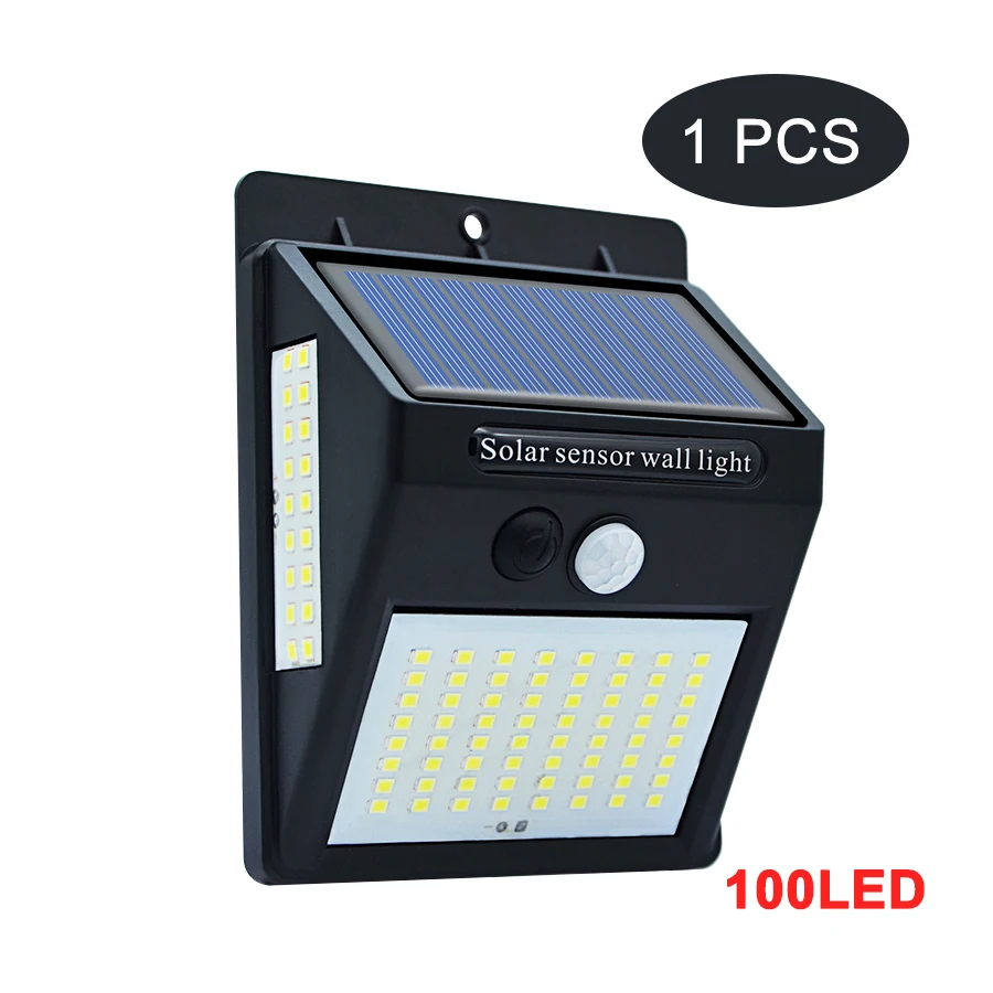 1pc 100LED 3 sided 100/118 светодиодный солнечный свет открытый беспроводной PIR датчик движения Сад Солнечная лампа водонепроницаемый освещение безопасности - Испускаемый цвет: 1pc 100LED 3 sided