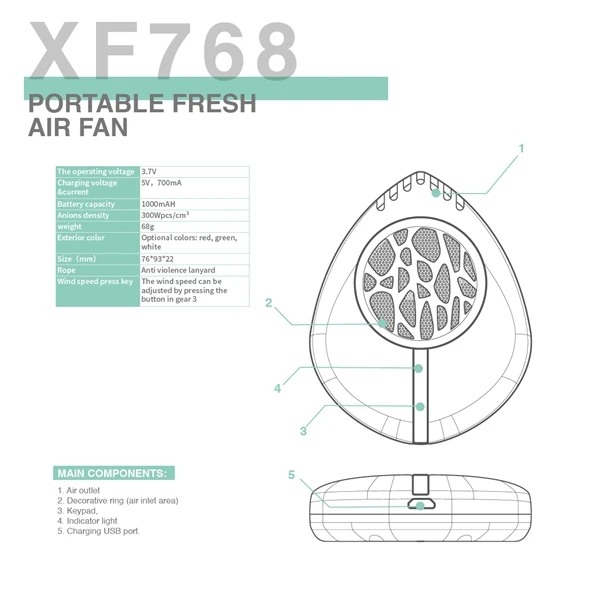 

Hanging Neck Air Purifier Rechargeable Adjustable Speed Negative Ion