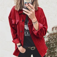 women thicken corduroy shirt coat solid turn down collar lady jacket autumn streetwear long sleeve button female simple blouse