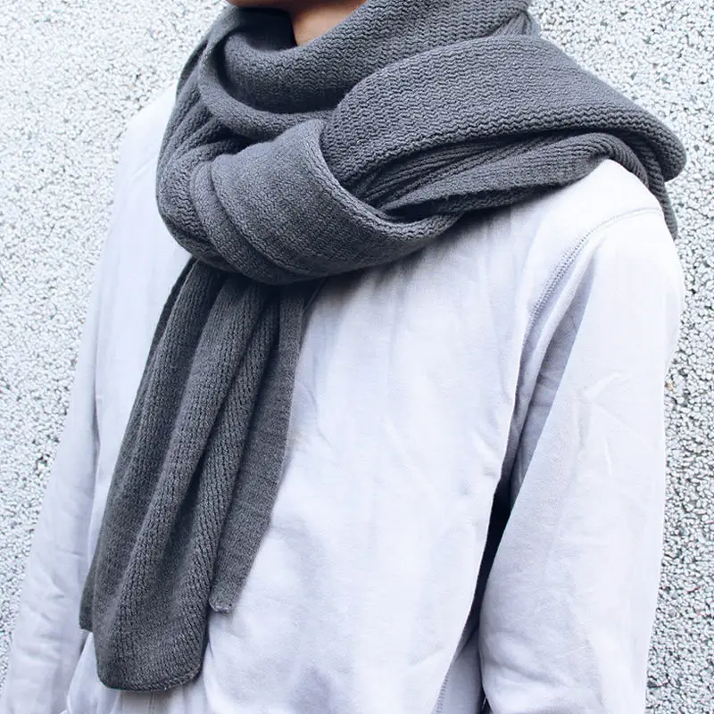 Однотонный вязаный шерстяной шарф, женский осенне-зимний утолщенный теплый студенческий шарф, Мужская шаль