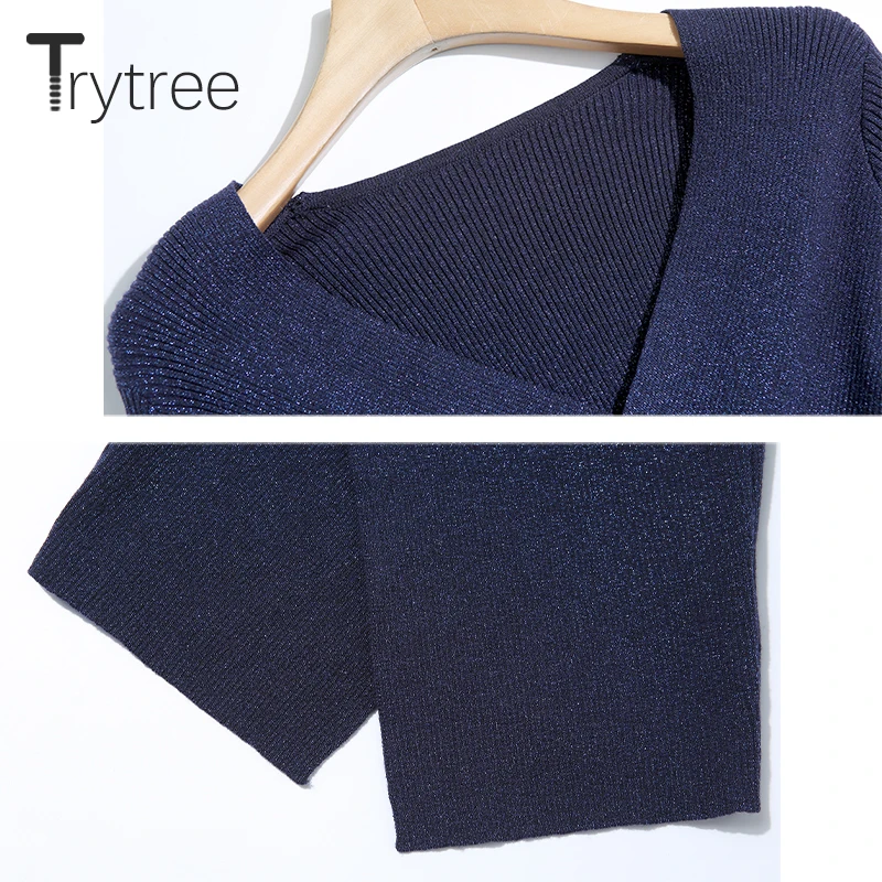 Осень зима 2020 комплект из двух предметов Trytree повседневный трикотажный свитер с V