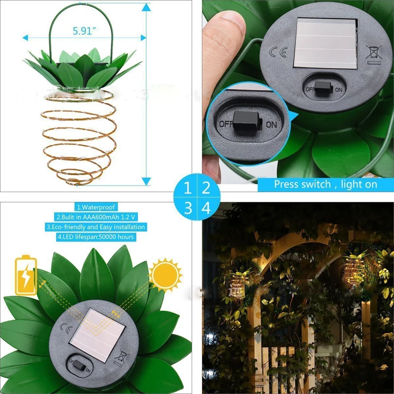 

LED Copper Wire String Lights Solar Wrought Iron Pineapple Light Outdoor Courtyard Decoration Landscape Copper Wire Light