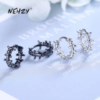 nehzy 925 sterling silver new woman fashion jewelry high quality black thai silver round earrings simple retro earrings