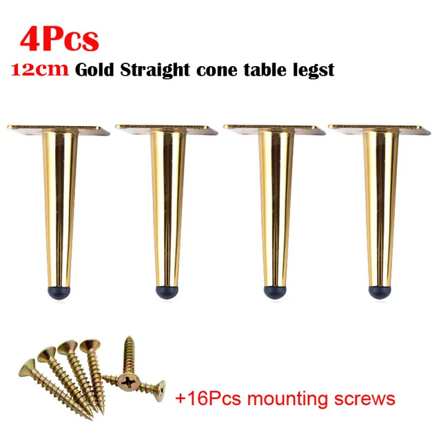 Gold Straight 12CM 4 шт./компл. мебель стол ноги Металлические конические диван-кровать шкаф для кухонных шкафов, мебель для ног средства ухода за кожей стоп 12/15/20/25/30 см стул ног средства ухода за кожей стоп - Цвет: Gold Straight 12CM