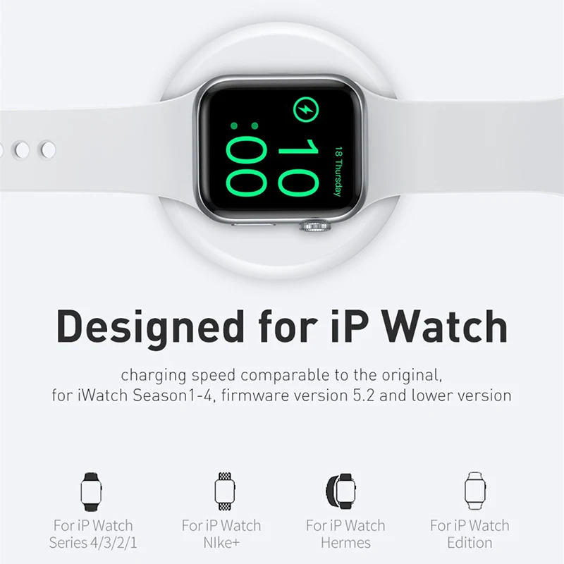Baseus круглое Беспроводное зарядное устройство для iPhone Watch 4 3 2 1 QI Беспроводное зарядное устройство для Apple Watch Беспроводная зарядка с 1 Измерительный usb-кабель